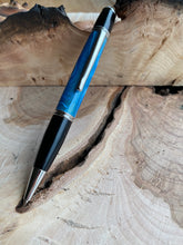 Load image into Gallery viewer, Handmade Pen - Blue, Black and White Swirl Rollerball Pen - Twist Style