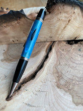 Load image into Gallery viewer, Handmade Pen - Blue, Black and White Swirl Rollerball Pen - Twist Style